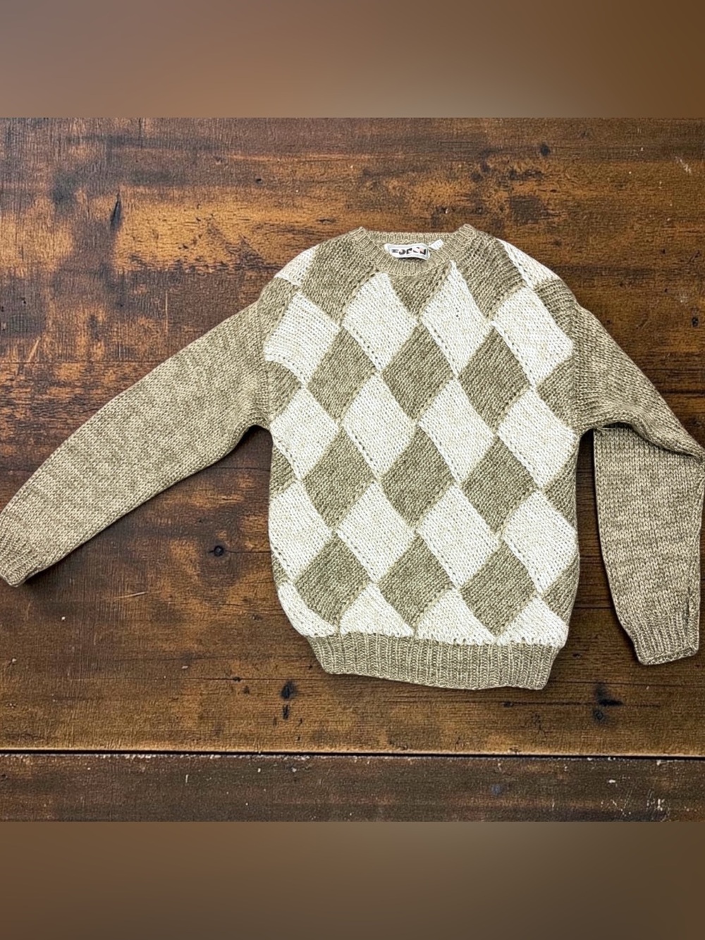 Vintage 90s Forum Diamond Argyle Academia Chunky Knit Grandpa Sweater Size Large